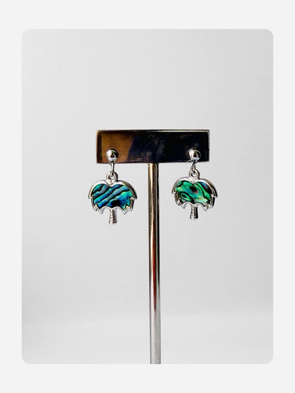 ★ Vintage NWT Paua Shell Tree Palm Seasonal Staple Earrings Iridescent Blue ★